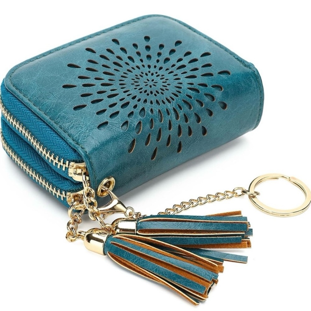 🆕 Teal Wallet with Tassel Keychain | RFID Blocking
